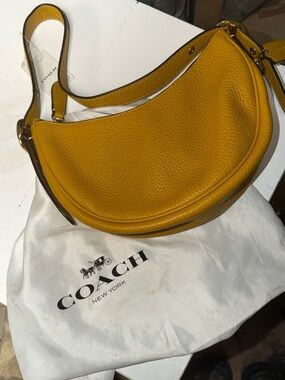Coach Pebbled Leather Crescent Shoulder Bag in Mustard